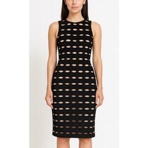 VTG Tracy Reese Overlay Cutout Sleeveless Sheath Dress 6 Black Classic Modern